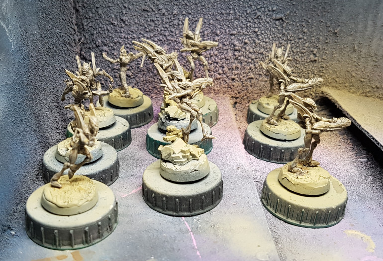 The Asterians.  Their armour colour was finished last week.  I need to pick out the joints etc in a near black next.  That's likely to be fiddly, so I'm sticking with the straightforward skeletons for now.