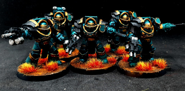 2nd terminator squad, combi bolters, chainfists and heavy flamer 