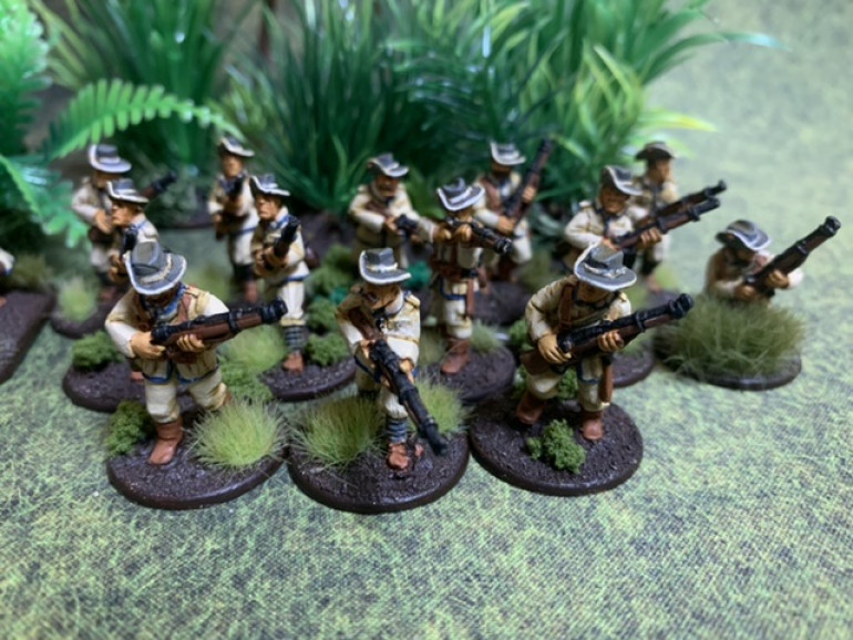 Schutztruppe rifle squad. A mix of Pulp Figures and Brigade Games figures. 