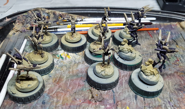 Asterian Overseer and 9 troops.  Can anyone identify them, or their weapons so I can track what I've got better?