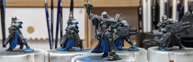 Progress on the retributors. Blues, greys, and faces.