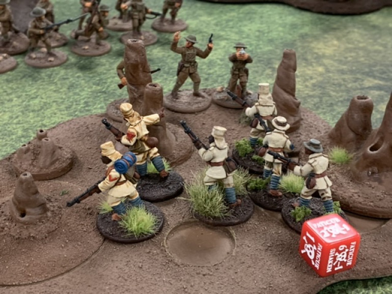 With one scientist captured the Askari try to rally to charge the American command squad next turn. Rolling double 1s on the rally didn’t help.
