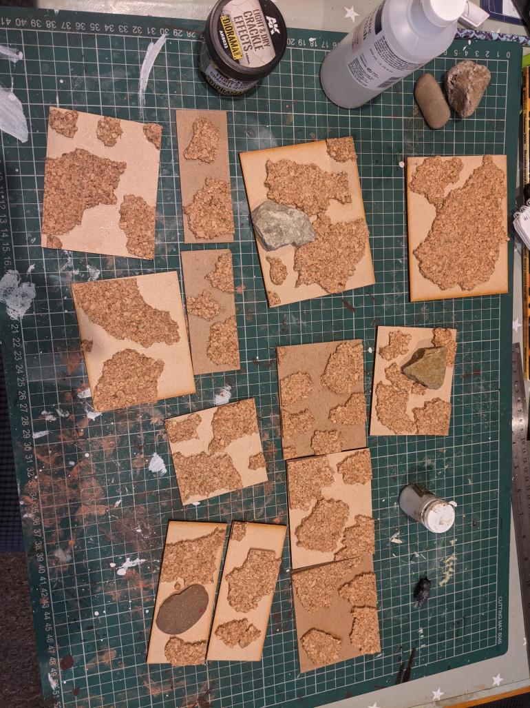 Next up I batch made the bases. Cork on MDF to begin with.