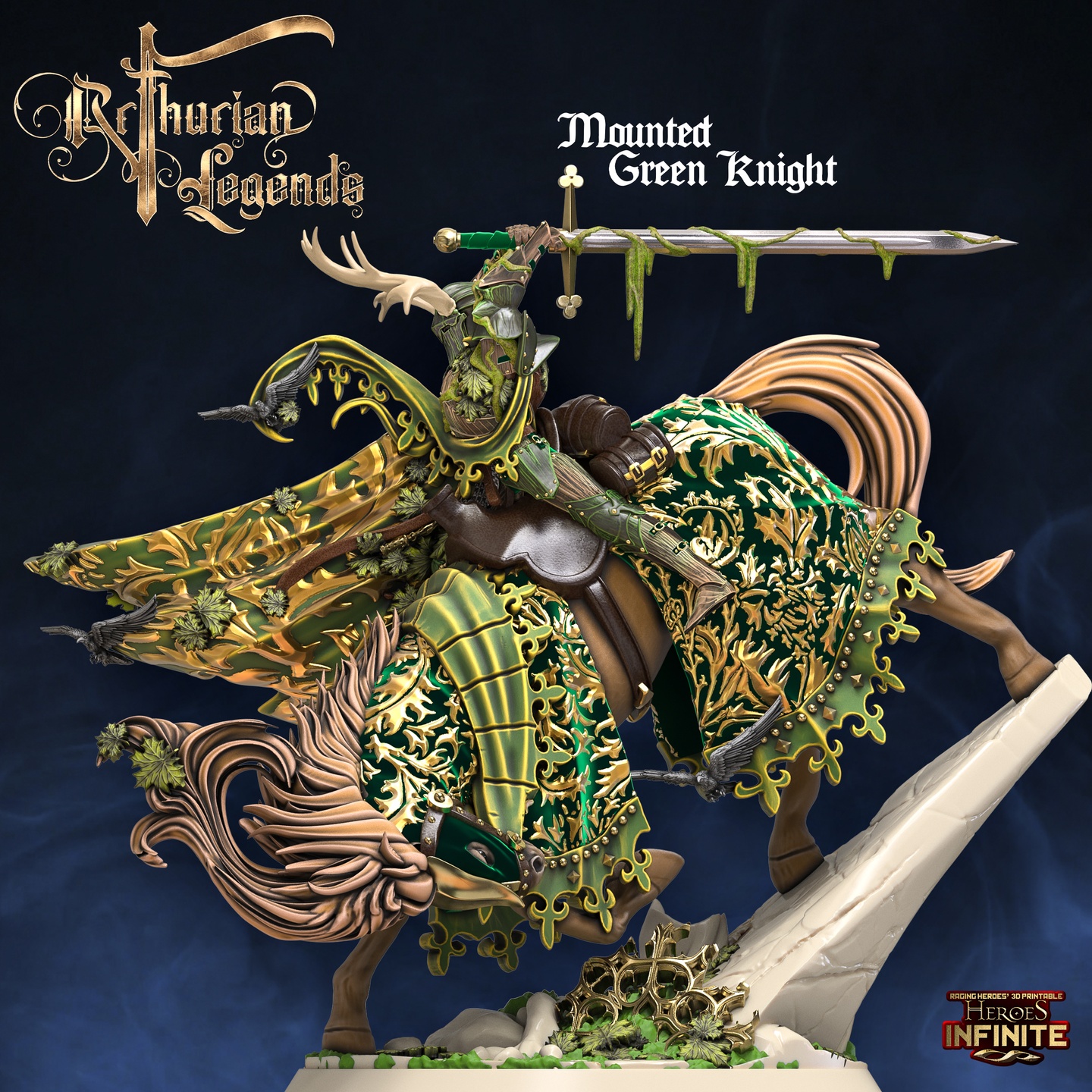 Mounted Green Knight - Raging Heroes