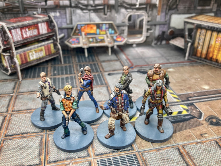 The Crew of Maria’s Hope: Backrow (left to right) - Tirgarde (medical officer), Arianna (scientist), Renton (soldier), Lars (Scientist) and Frontrow (left to right) - Beck (Ace Pilot), Roykirk (Commander) and Treva (Chief Engineer).
