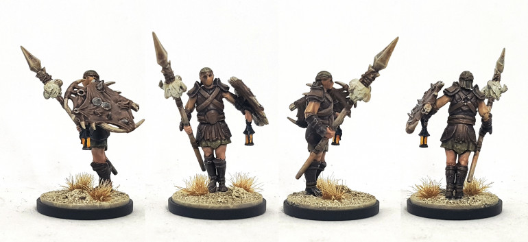 Kingdom Death Leather Armour with Bone Spear and Scrap Shield