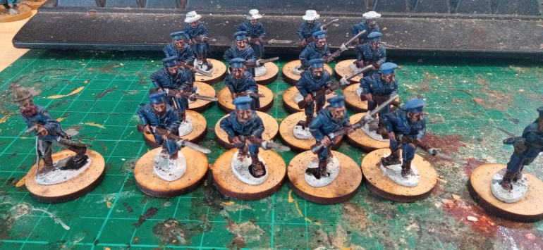 Quickly did the hair, even the miniatures without facial hair got a moustache, can't be a Victorian sailor without facial hair. My standard Army Painted Black Wash