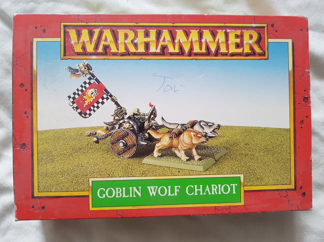 Goblin Wolf Chariot: The gobber with the sword is missing, otherwise it's all here.  No idea what it could be used for these days, beyond 9th age.  Is there a direct parallel in KoW?  I think this is heading to eBay.  I'm following one now to see what it sells for.