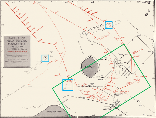 The actual course of the battle, with the table outlined in the green video.