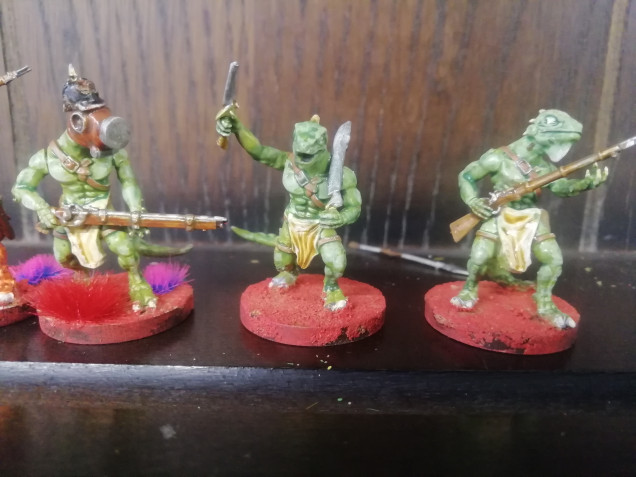 I have added a Prussian helmet to my lizard man which is a bit comical. In the old space 1889 rpg lizard men live on venus which is colonised by the Germans. 