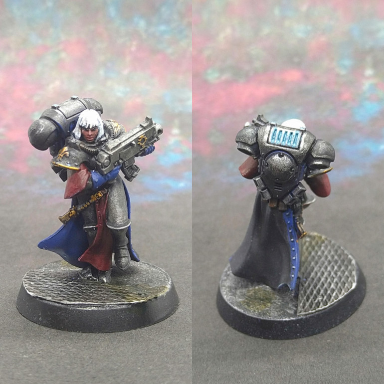 I needed to find a way of making Lennoxi different to her fellow soldiers. I chose to give her an Ablative Shield in game so I figured that a Primarus backpack would be a big enough visual difference without having to repaint and bolt on extra kit to establish her as a veteran some other way.