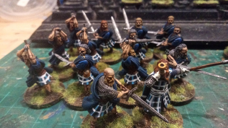 Forlong the Fat with 13 Clansmen of Lamedon. The three major Feifdom's characters all fantastic bonuses so they were an auto include. I threw on some tartan stripes on Forlong just to tie him in. Forlong was also from Medbury Miniatures.