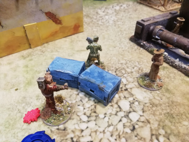 Wulf was too far away to save his friend so he rushes in and knocks out a kreelers with his electronux. One of the stix is als assaulted but manages to evade and break away while popping off shots at the nose man. 