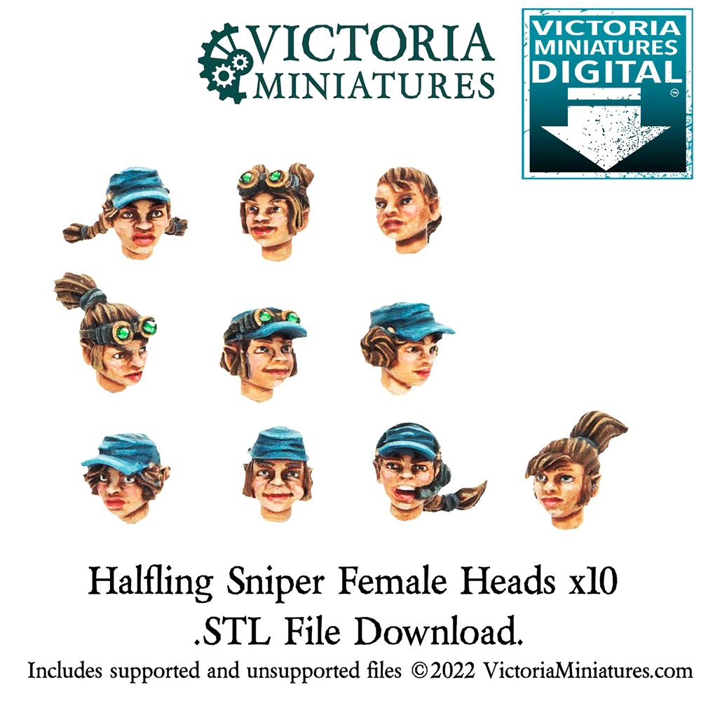 Halfling Sniper Female Heads - Victoria Miniatures