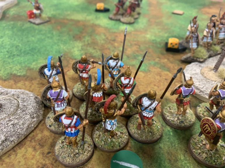 The Pezhetairoi moved forward and polished off the rattled Carthaginian infantry. The Hypaspists move up but continued to be harassed by a lone Numidian on horseback. The Pezhetairoi are in turn decimated by yet more Numidian javelins. 