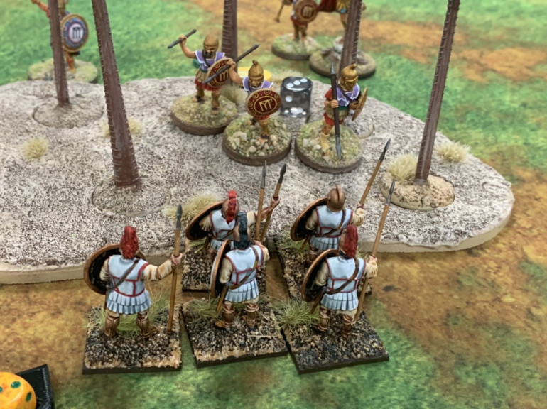 Both units severely depleted, the Carthaginians Hoplites and Macedonian Pezhetairoi stare each other down. 