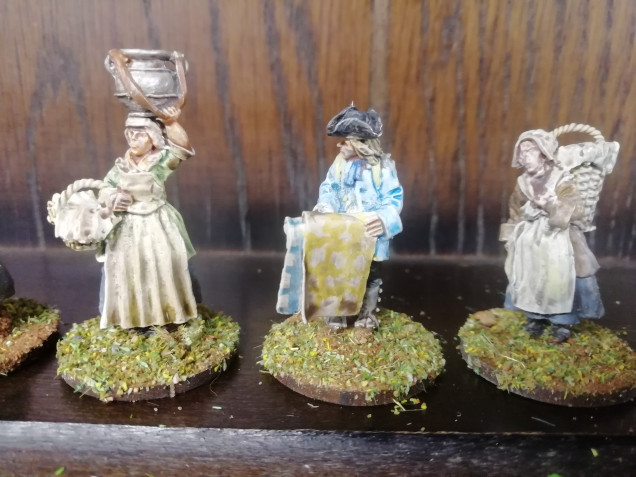 I already have a mix of georgian civilians from foundry and perry miniatures to add these ro and populate my market place. 