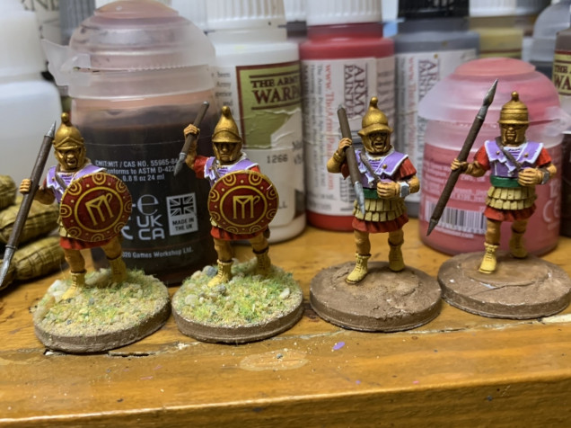 I needed two more Pezhetairoi with javelins to bring the two units up to 7 men each. Ran out of transfers so the other two will have to wait but you can see all the details that get covered up by the shields. Not sure why I bother except for the obvious OCD.  