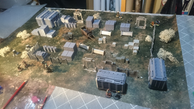 Early days, putting together a 5 Parsecs table, one of the rare occasions I actually played the game before I had painted everything .It felt like a decent start