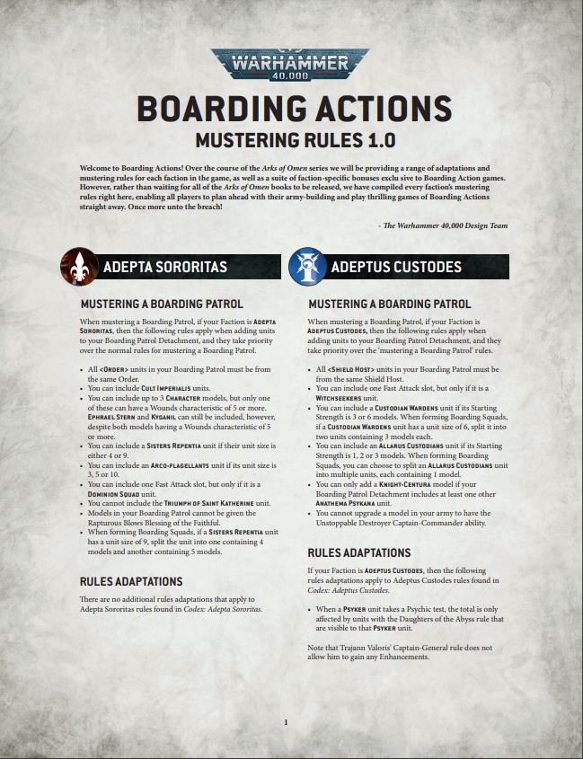 Boarding Actions Mustering Rules - Warhammer 40000