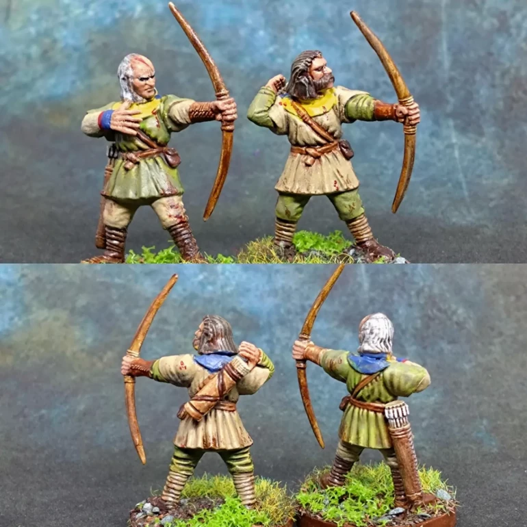 And these two are just straight from my medieval archers sprues. I like the understated weathering and the greens and off-white being swapped between the two.
