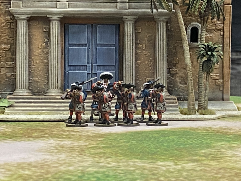 The French Commander and his loyal Milices des Caraibes form up in a defensive position to protect the church and its occupants.