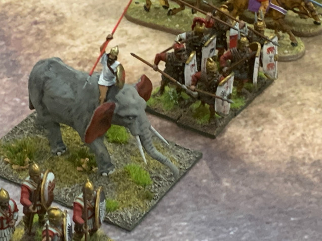 To the right of the javelin men are two units of Carthaginian heavy infantry and a war elephant. 