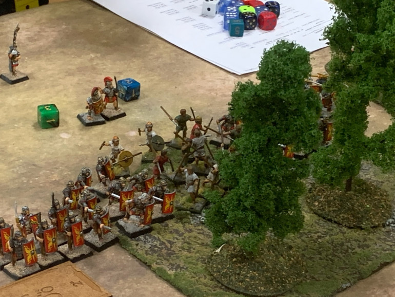 To the right of the Hoplite, Roman heavy infantry on the plains and skirmishers in the woods. 