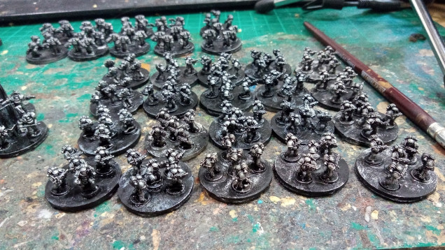 The Infantry are 5 men to a base, I'm building them so that they can be used in 30K Epic but I don't want to tie myself down to a system just yet