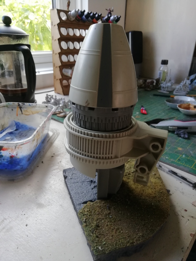 Today I started and completed two buildings made from the remaining parts of the B wing. The wing has become a Martian pylon or weapon placement and the cockpit a tower. Once again I've tried to make them scale agnostic 