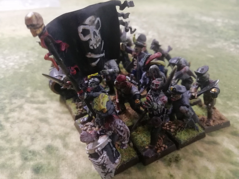 I was looking at swamp zombies for the random encounter table and remembered I still had some warhammer zombies. Back in the day I did a pirates of the vampire Coast force. I was chucking these out but kept a handful for GA