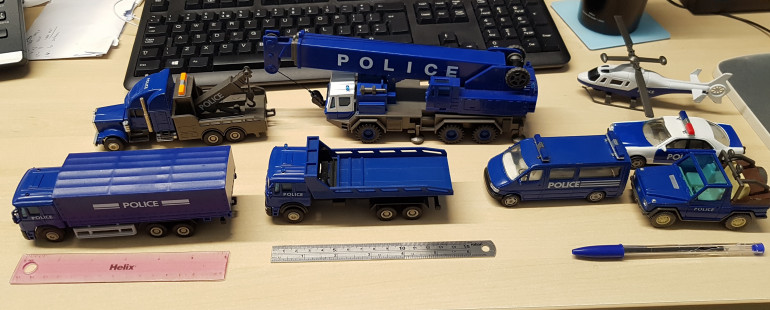 Everything appears to be fully articulated too.  The cars are size 2, and the trucks should be size 3.  I imagine that crane can be elongated and have it's supports out and call it a size 4 piece.