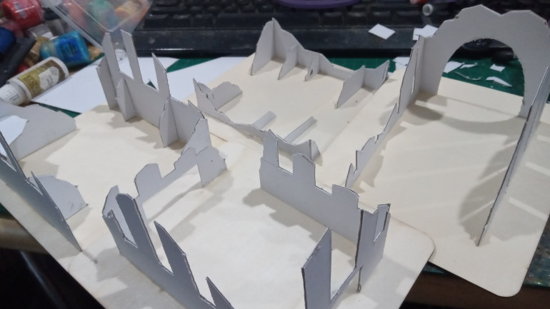MDF bases and Hard Card Buildings inspired by the buildings on the gaming tables of my early days playing 40K