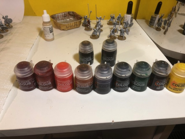 My small range of Contrast paints - I hadn't realized I had three different Reds!