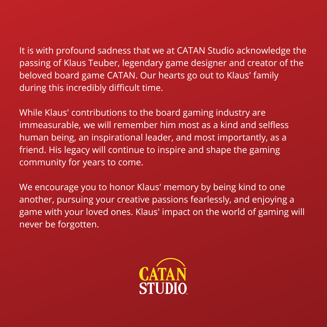 Klaus Teuber Announcement - CATAN Studio