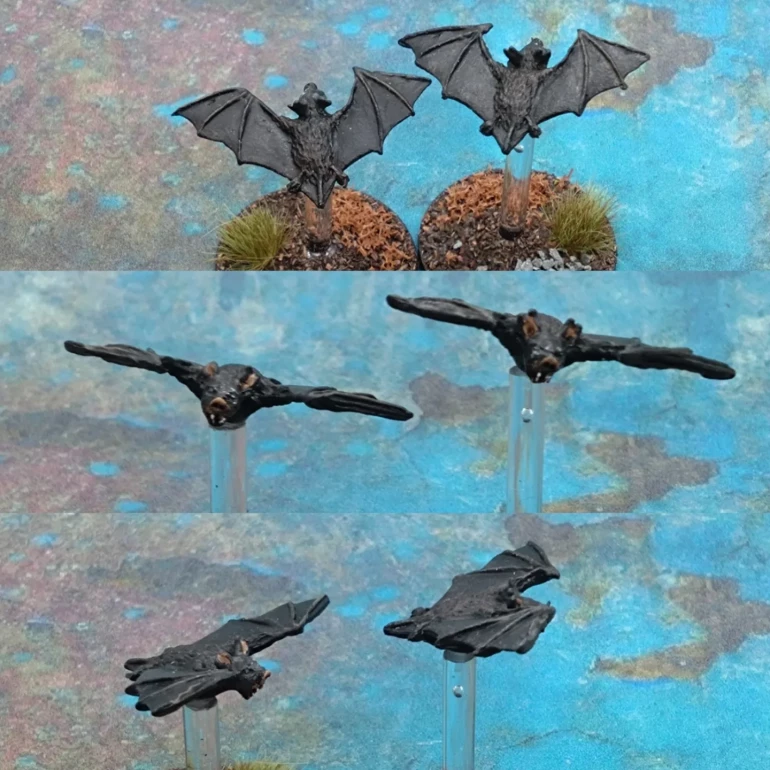 More metal giant bats from North Star. I couldn't find any more clear base flight stands so looked to some Gates of Antares drone bases as a solution. These were shorter and had a tiny base so based them on a bigger base for stability.