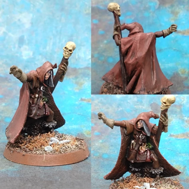 They have made an official Forest witch mini, but I find part of the fun of exploring this game is to kit bash and add my own flavour to how my games of Silver Bayonet will look and play out. Muma Pădurii in Romanian folklore is a mad or hag type woman of the woods and in The Carpathians expansion she is a witch in the first solo mission.  I had painted a Necromancer for a Frostgrave North Star painting competition and there was an apprentice in the set. The model isn't particularly hag like, but there's something about the hunched posing and the sculpt that was enough to pick this out as my Muma Pădurii. 