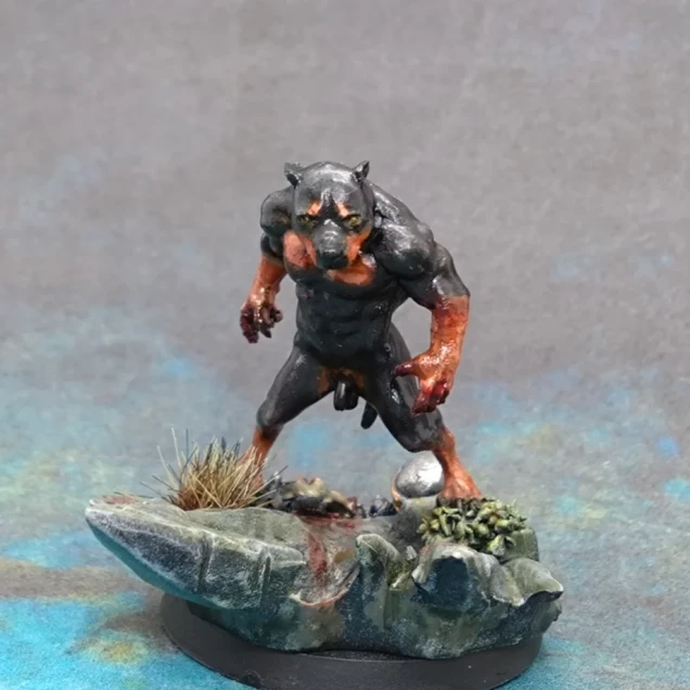 This Hasslefree miniature finally found a chance to shine and get painted. (Hope Justin doesn't disapprove of the dangler, but with a loin cloth I imagine he would look less ferocious) I realised he isn't ogre sized like the official North Star mini so went for some cool basing to make him stand out.