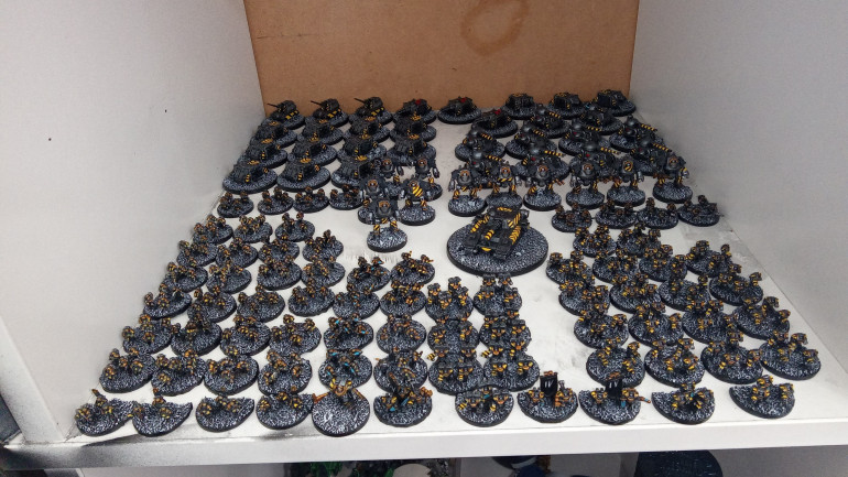 Army Group Shot. Left to Right, Front. Tactical Squads, Special Weapons, Siege Tyrants, Terminators. Back. Heavy Weapons, Dreadnoughts, Shadowlord, Rhino's, Basilisks, Destroyers, Predators