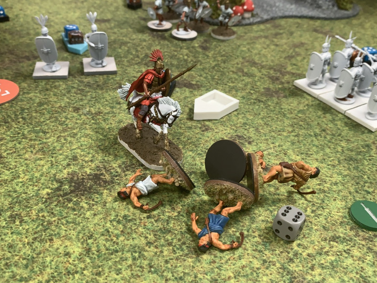 Not content to kill the veterans, the Roman commander next rides down the few remaining slingers, killing them to the last man. 