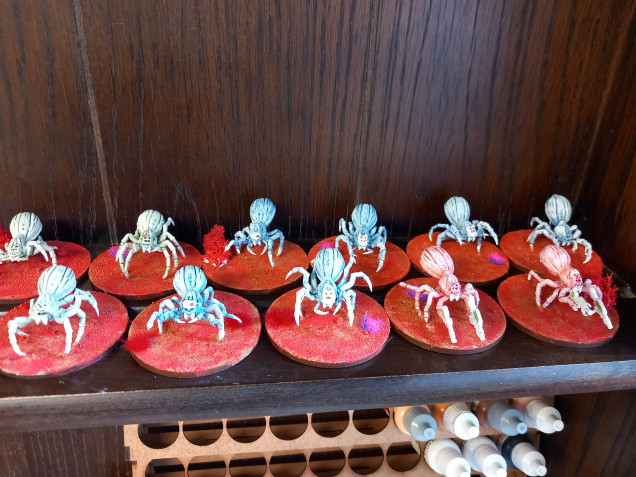 For the quarantine stargrave supplement I looked at the Atlantic spider box set. I think there is something more victoriana than alien bugs. I've painted them up different colours to represent different bugs. I also wanted them to match my cephlapod Martians as if they had created them.