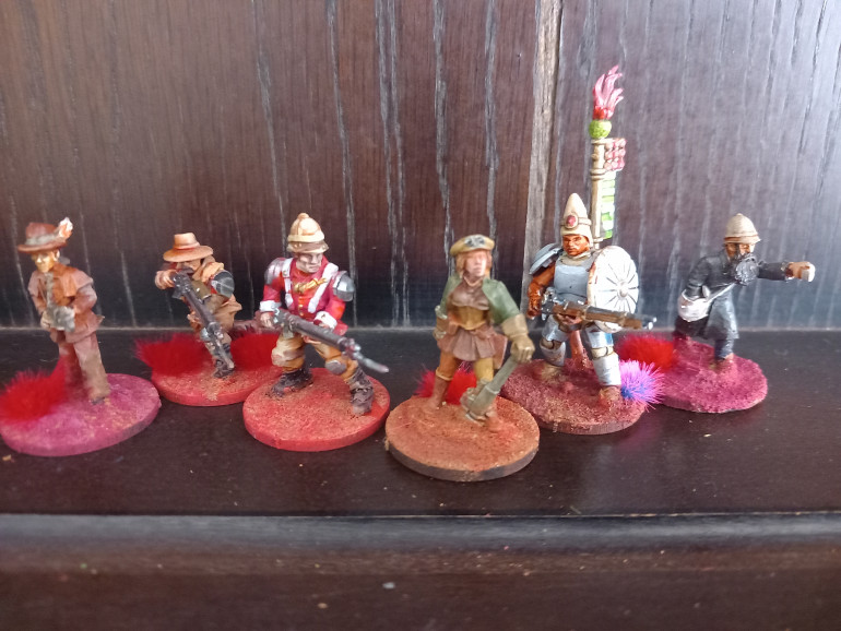 The crew of the Ether Scout ship the celeste captained by Henry Crackenthorpe who has had a successful military career before becoming a bounty hunter tracking down fugitives from the crown in the colonies. Quaker sims acts as the ships spiritual guide and after failing to convert Martians to Christianity he joined the crew. Miss case used to work for a Red weed opium dealer before she went on the straight and narrow but her old boss is still on the look out for her. Makkah is a local Martian who has lived under a British controled part of mars. He was from a nomadic tribe that worked as scouts for the army. Perry is a drifter and hunter and fortune hunter who has hit hard times so joined the crew for free travel. Rachel wrench is the young mechanic that keeps the celestes steam engines working. She has a keen interest in Martian technology. Together they embark on their first adventure 