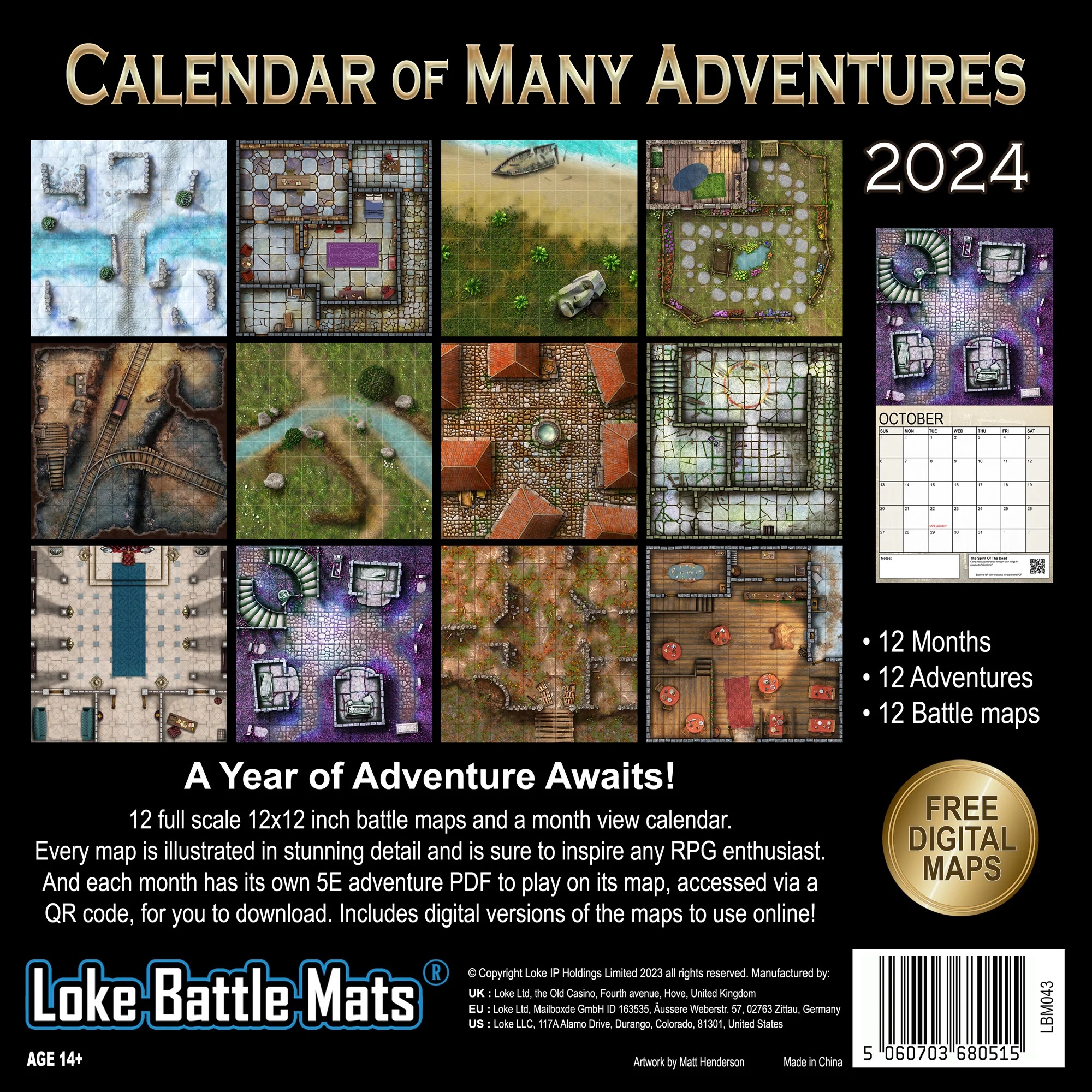 Calendar Of Many Adventures 2024 Rear - Loke BattleMats