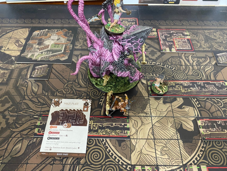 For my third turn the Titan on the vantage point attacked but failed to wound the Maze Plate location. Fortunately while on the vantage point you ignore any Primordial reactions on Body Part cards.