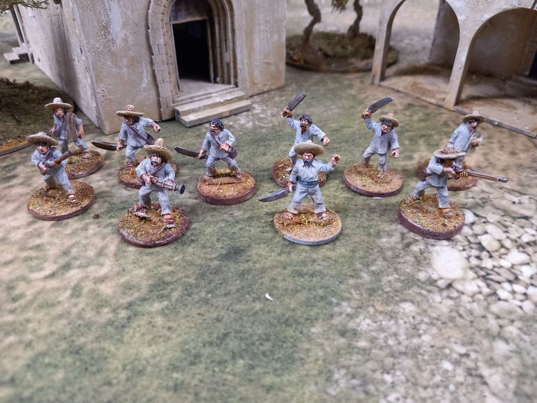 Some Mexican peons. Peasent fighters out to defend their village. For some reason Gerry thinks this is a silver bayonet project. I think you have it mixed up with another project. This one's pure historical. Not a monster in sight