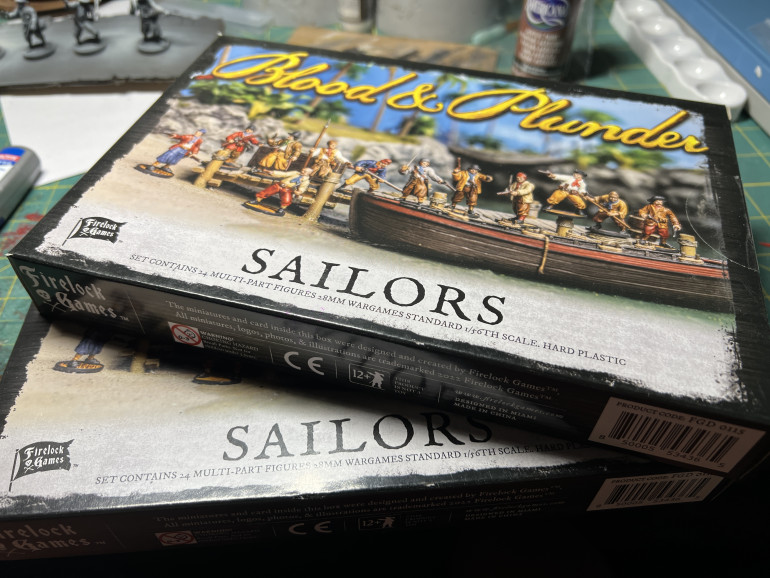 Painting was delayed a bit by the arrival of two extra boxes of sailors, which I purchased in order to boost the number of sailor in a unit to 8, which is my standard for B&P and also to add a unit to each side, so as they both over 200 points without the ships.