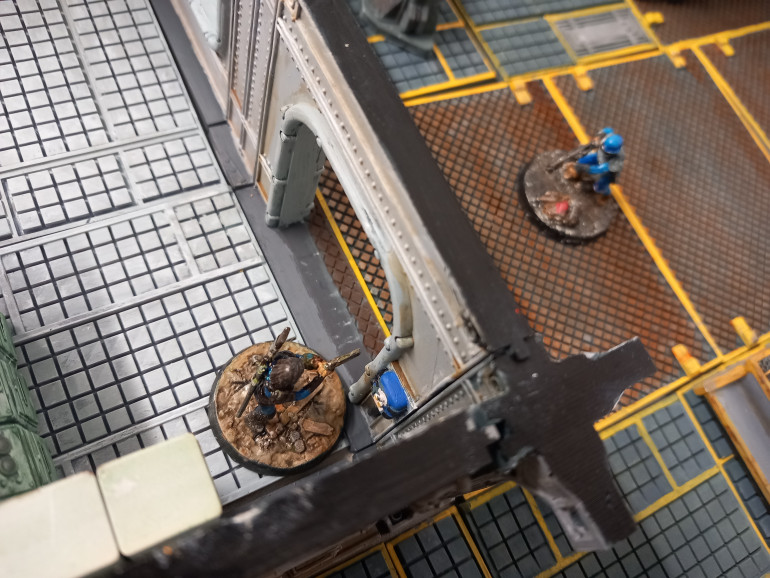 Vault security block the escape at a doorway thanks to a slide action in melee. Unfortunately one guard fires into the combat killing his comrade and leaving the door open