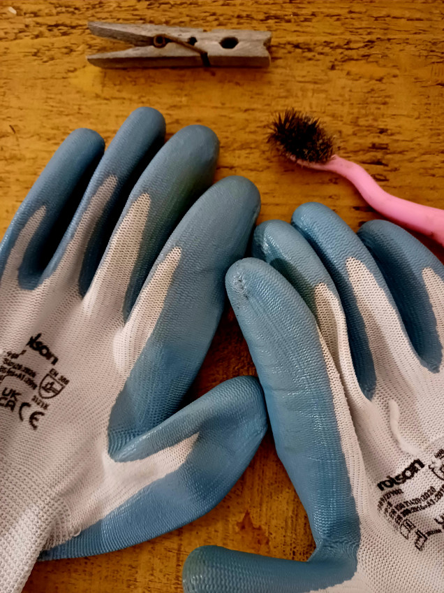 Actual peg, gloves and toothbrush used