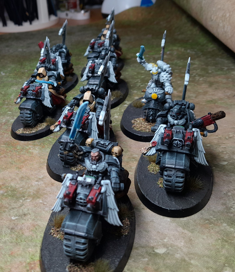 Finally finished my ravenwing bikers. They were intended for the spring clean challenge.   