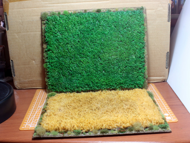 I painted in the fields with cheap acrylic from a 'Euro Store' .  This material absorbs a lot of paint.